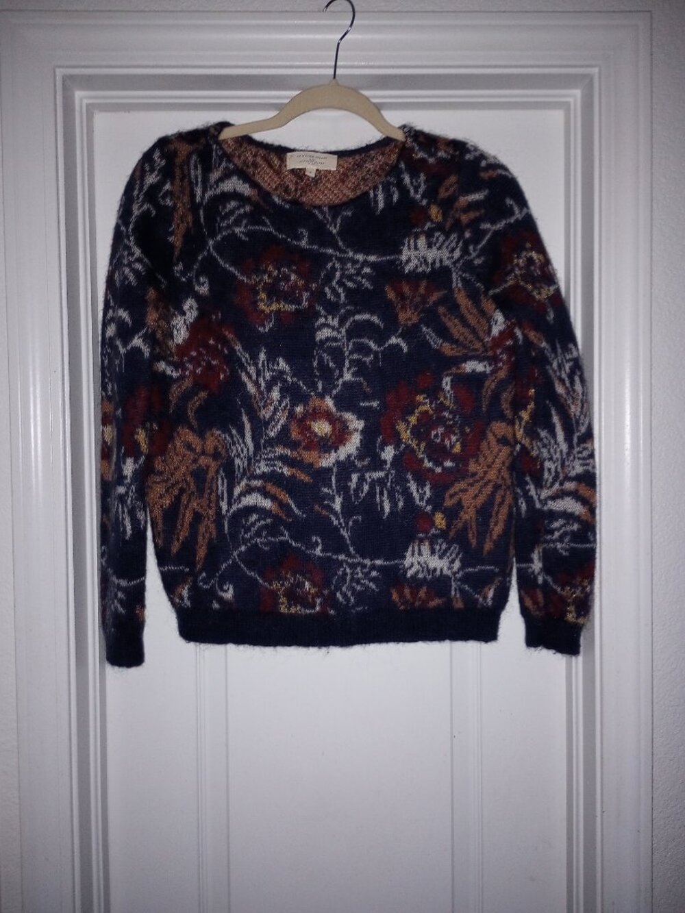Sezane Owen Floral Blue Scoop Neck Sweater - Picture 2 of 5